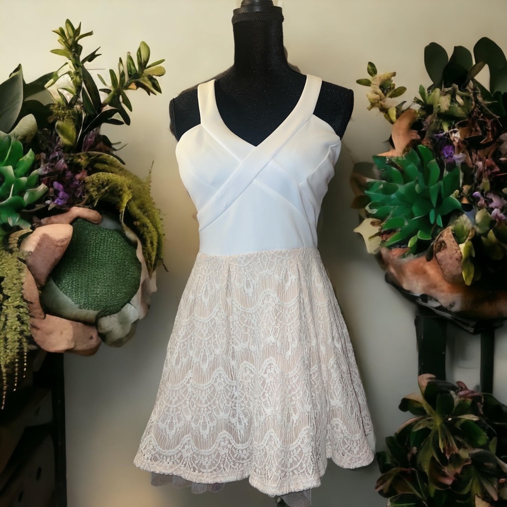 Cristal Doll White and Tan Dress with open triangle on the back. Size 11